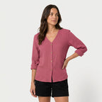 Women's Cotton Gauze Button-Up Blouse – V-Neck
