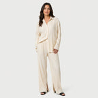 Women's Ribbed Co-Ord Set – Oversized Shirt, Wide-Leg Pants
