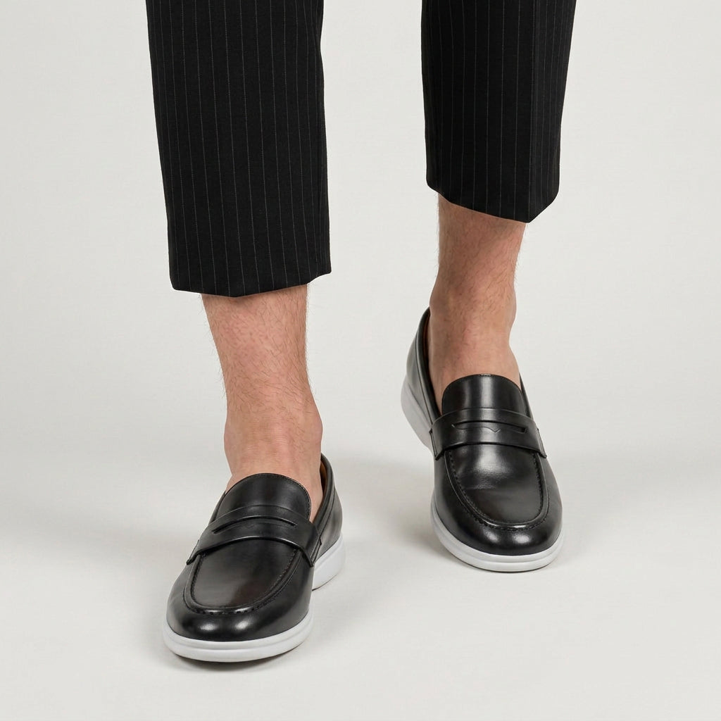 Men's Penny Loafers – White Rubber Sole, Slip-On