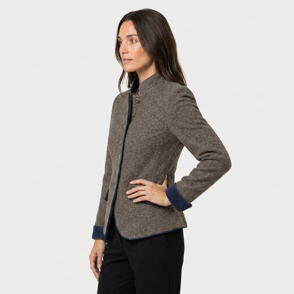 Women's Classy Tailored Wool Blend Blazer – Stand Collar