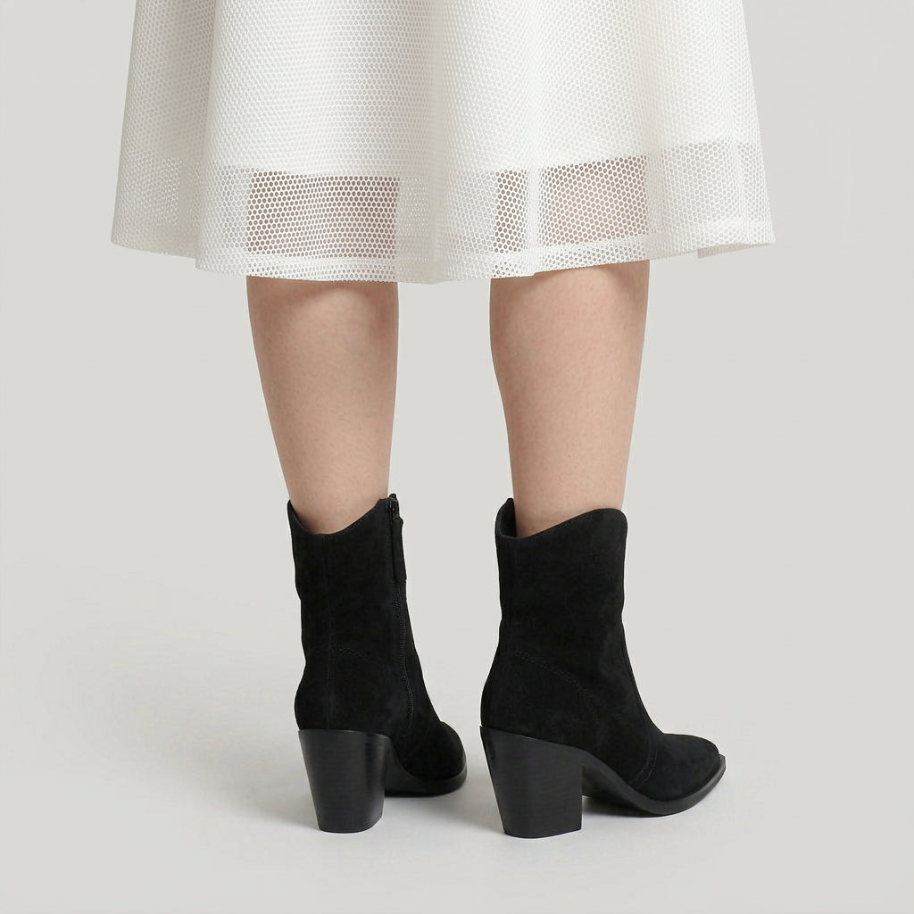Women's Suede Pointed-Toe Block Heel Boot – Ankle Height