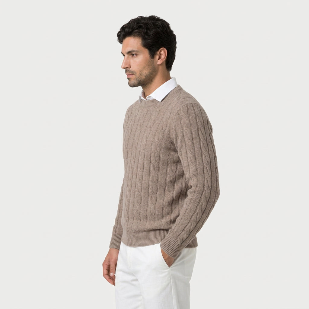 Men's Classic Cable Knit Crew Sweater – Textured