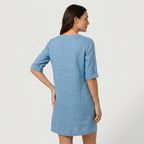 Women's Elbow Sleeve Linen Tunic Dress – V-Neck