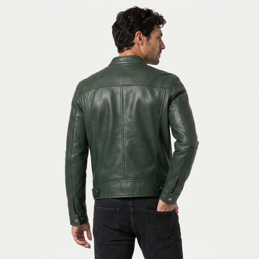 Men's Fitted Faux Leather Jacket – Zip Pockets