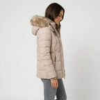 Women's Quilted Puffer Coat – Fur-Trimmed Hood, Mid-Thigh Length