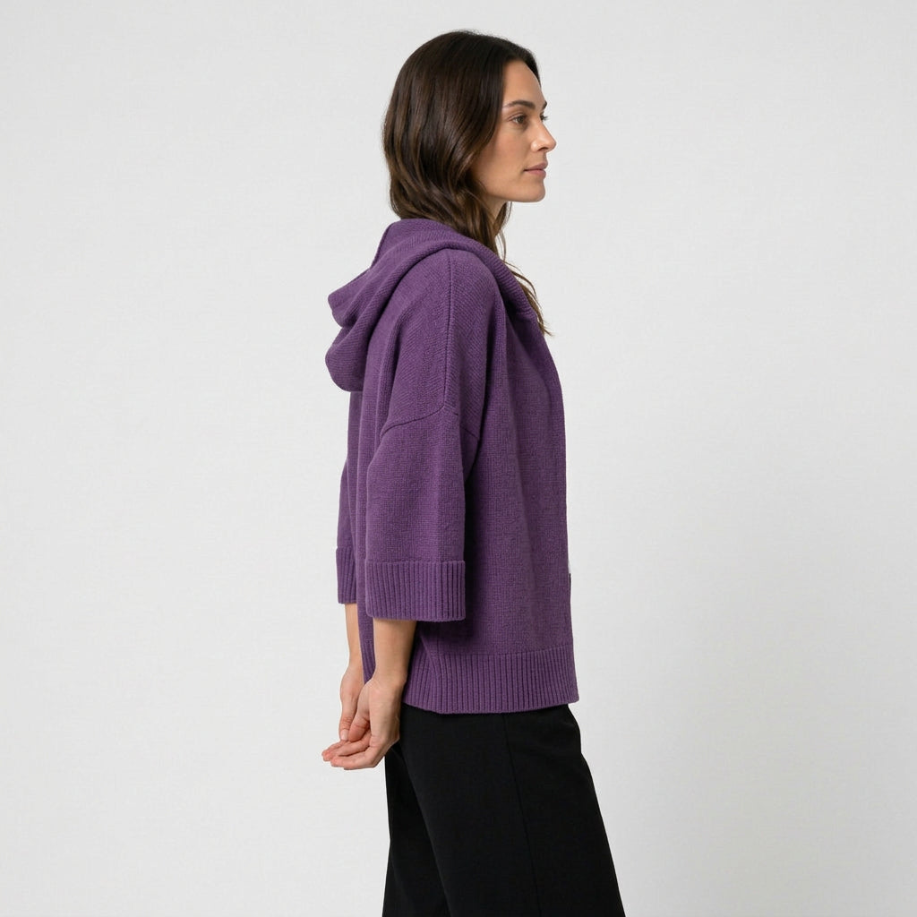 Women's Hooded Open Oversized Cardigan – 3/4 Sleeves