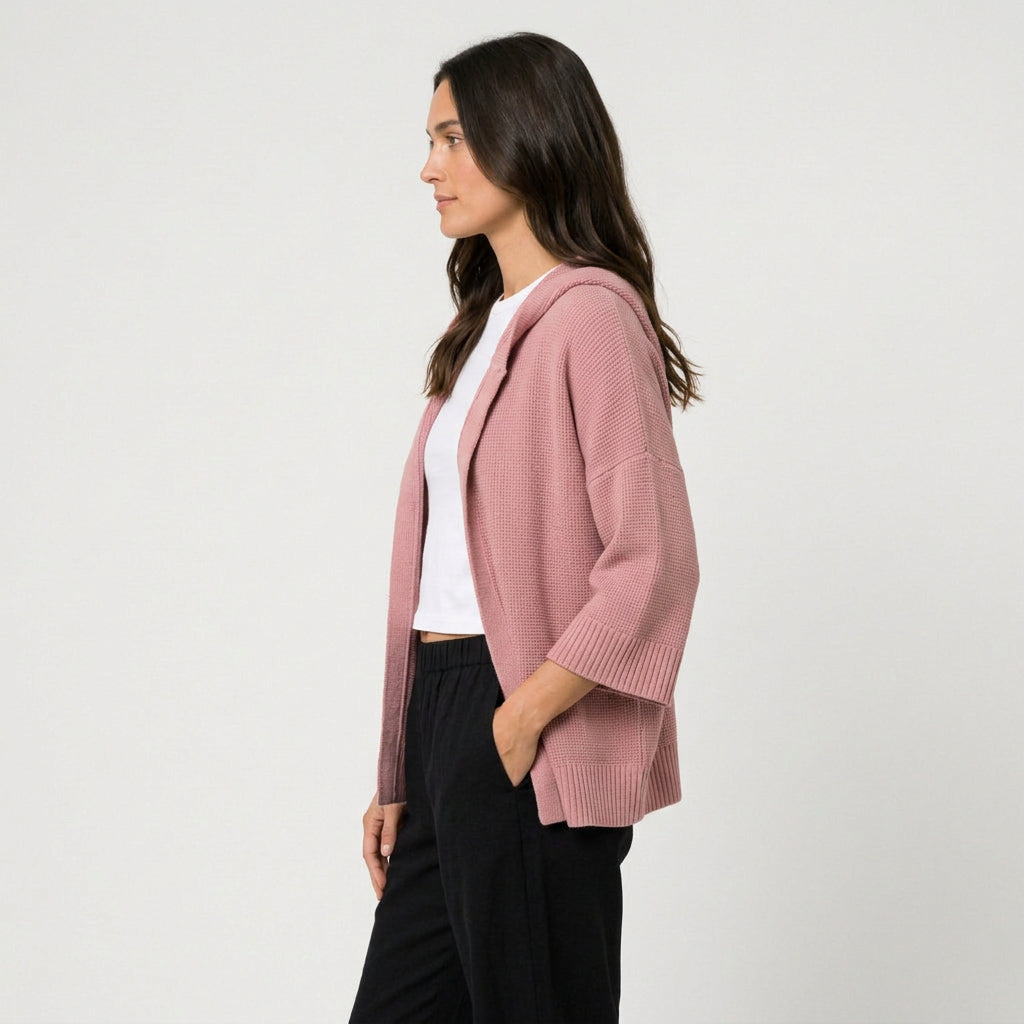 Women's Hooded Open Oversized Cardigan – 3/4 Sleeves