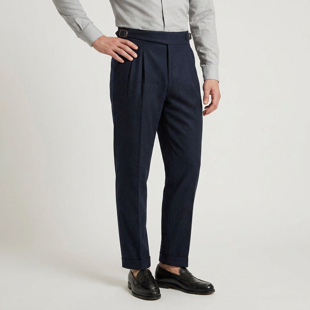 Men's Pleated Gurkha High Waist Trousers – Side Buckles