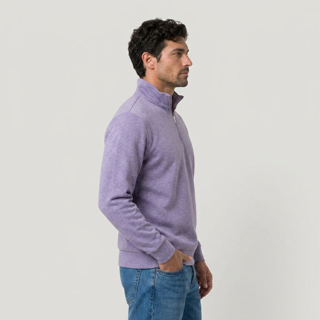 Men's Quarter-Zip Sweatshirt – Stand Collar, Brushed Fleece