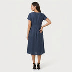 Women's Short Sleeve Pintuck Midi Dress – Pockets