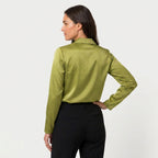 Women's Satin Long Sleeve Blouse – Cowl Neck