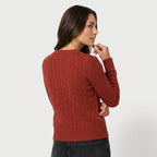 Women's Cable Knit Sweater – Crew Neck, Cropped