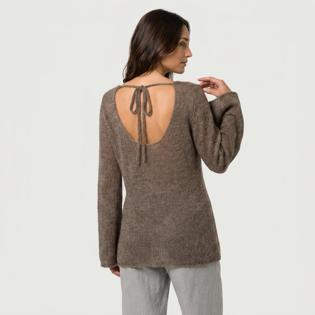 Women's Ribbed Crewneck Sweater – Back Tie