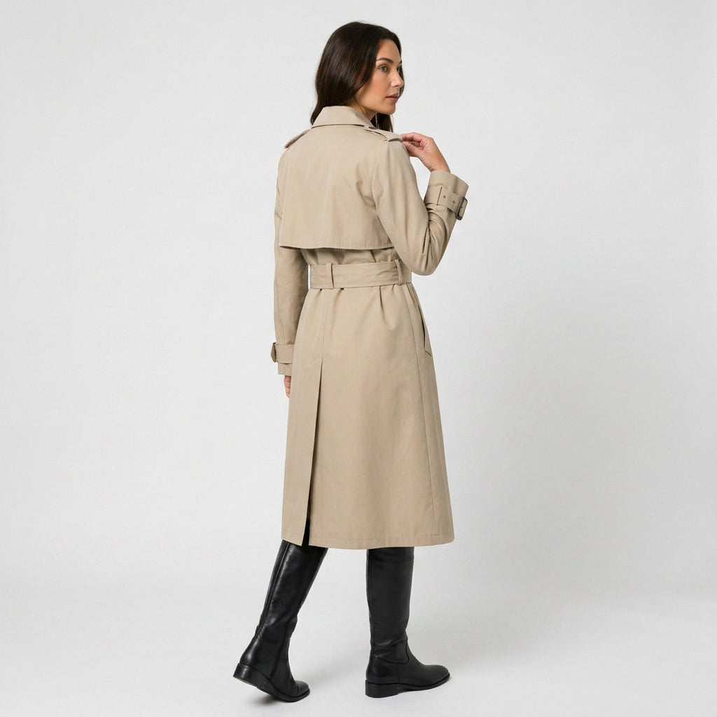 Women's Longline Trench Coat – Double-Breasted, Belted