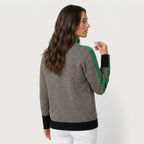 Women's Herringbone Funnel Neck Sweater – Sporty Stripe, Color-Block Trims