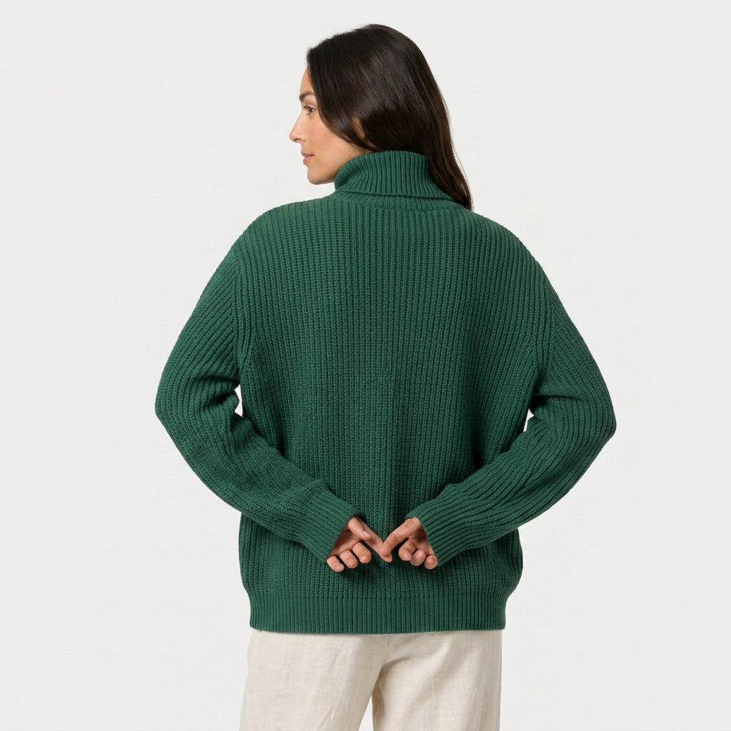 Women's Ribbed Chunky Knit Turtleneck Sweater – Relaxed Fit