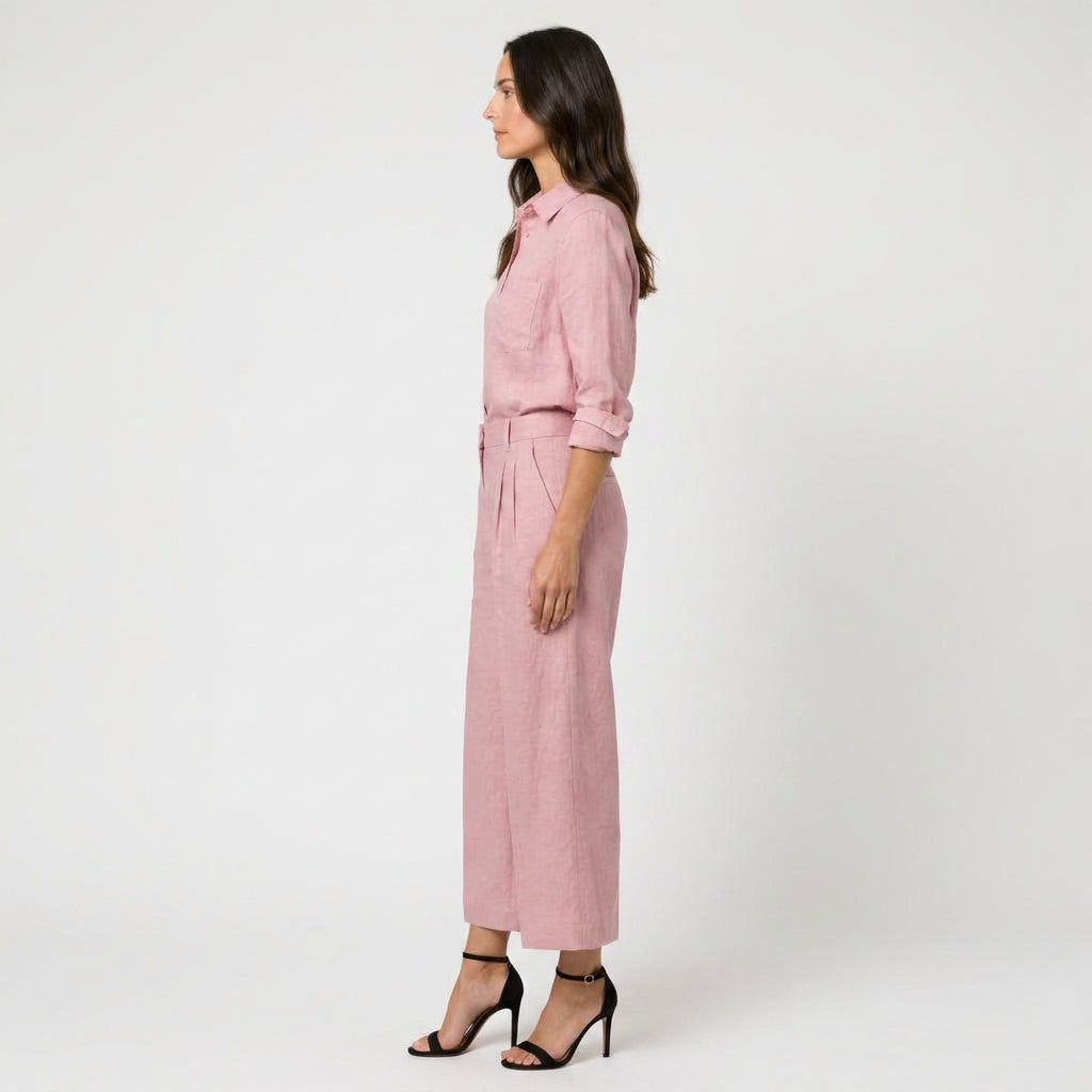 Women's Relaxed Linen Breathable Co-Ord Set – Wide-Leg Trousers
