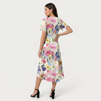 Women's Flutter Sleeve Floral Wrap Midi Dress – Tie Waist