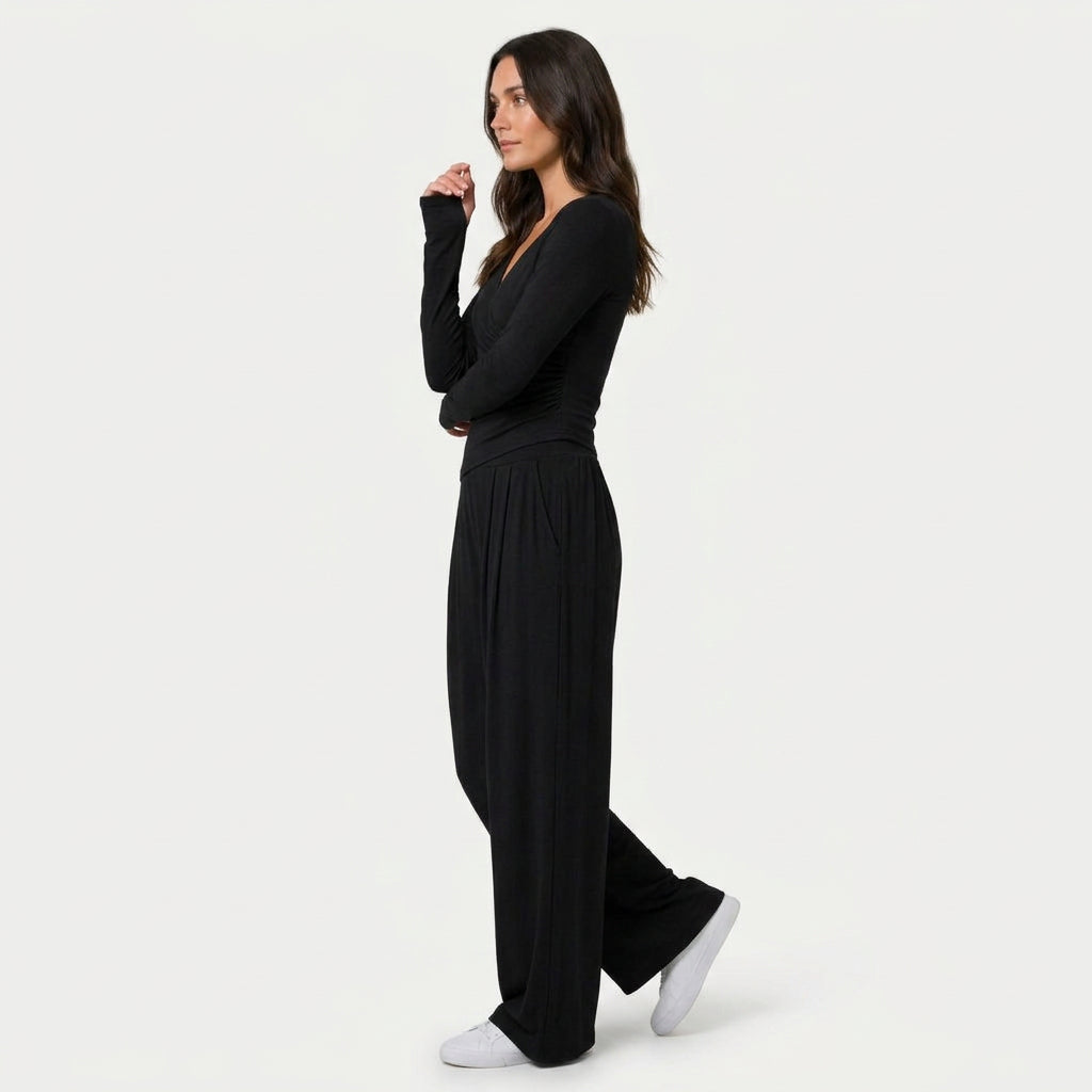 Women's Wrap Top & Wide-Leg Trouser Co-Ord Set – Pleated