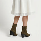 Women's Suede Pointed-Toe Block Heel Boot – Ankle Height