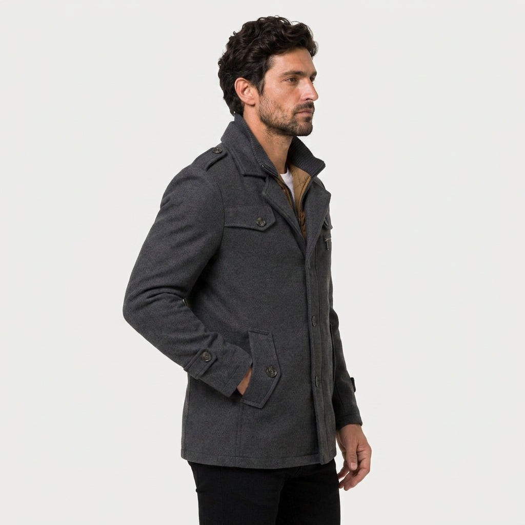 Men's Wool-Blend Field Jacket – Warm, Layered Stand Collar