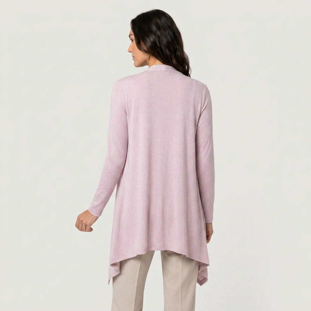 Women's Draped Jersey Cardigan – Open Front, Longline