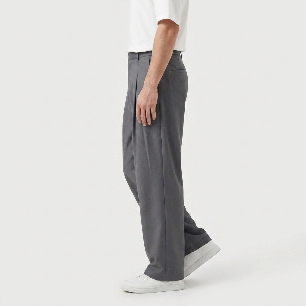 Men's Tailored Wide-Leg Pleated Trousers – Relaxed Fit