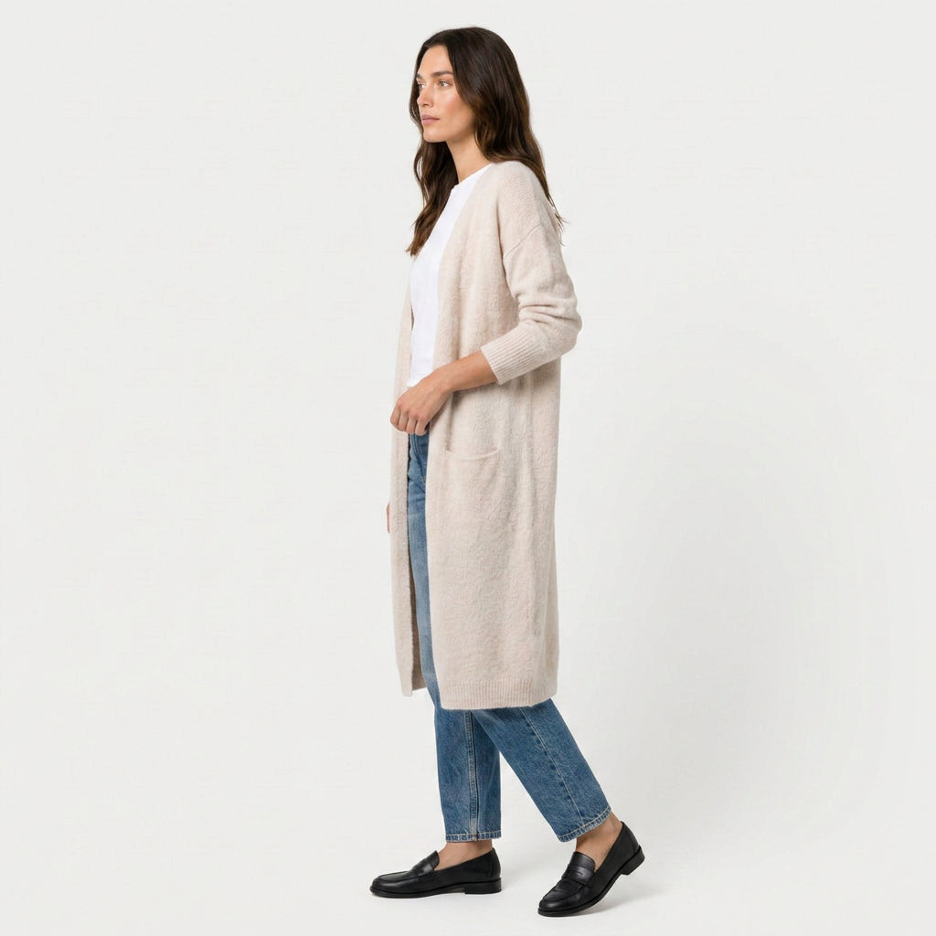 Women's Fuzzy Knit Longline Cardigan – Open Front