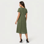 Women's Short Sleeve Pintuck Midi Dress – Pockets