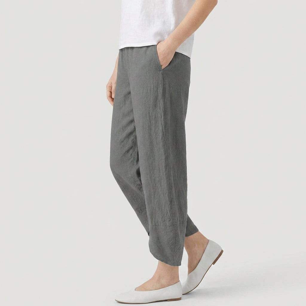 Women's Cropped Barrel Pants – Elastic Waist, Tulip Hem