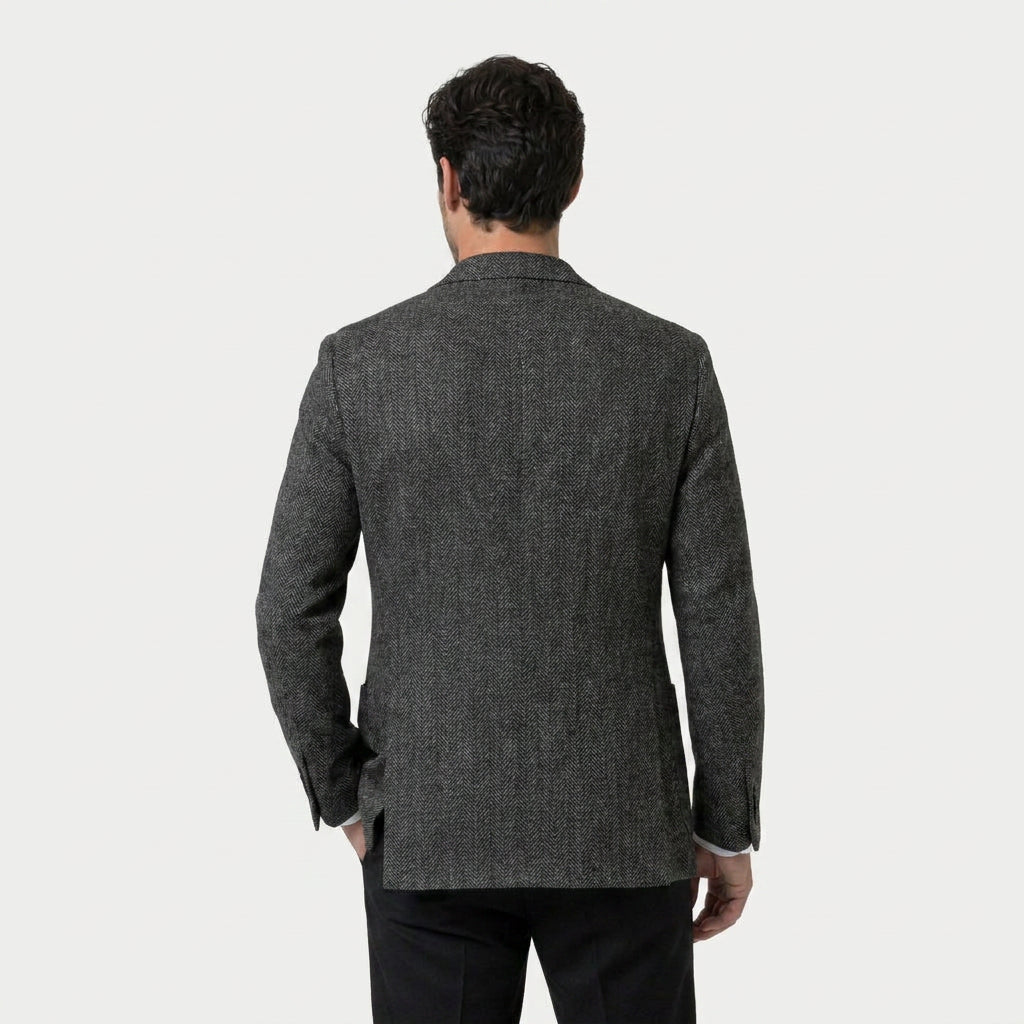 Men's Herringbone Two-Button Blazer – Textured Wool Blend