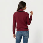 Women's Relaxed Fit Turtleneck Sweater – Contrast Piping, Ribbed Trims