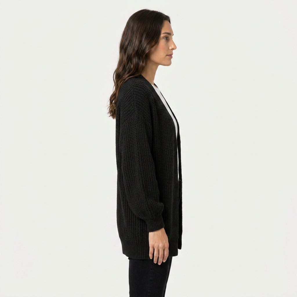 Women's Chunky Knit Cardigan – Open Front, Balloon Sleeve