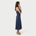 Women's Satin Halter Midi Dress – High Neck