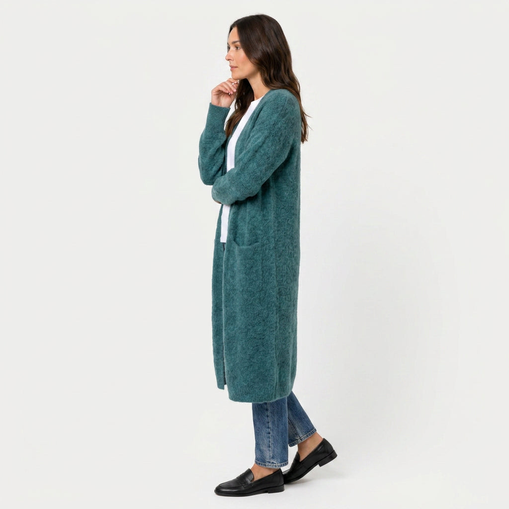 Women's Fuzzy Knit Longline Cardigan – Open Front