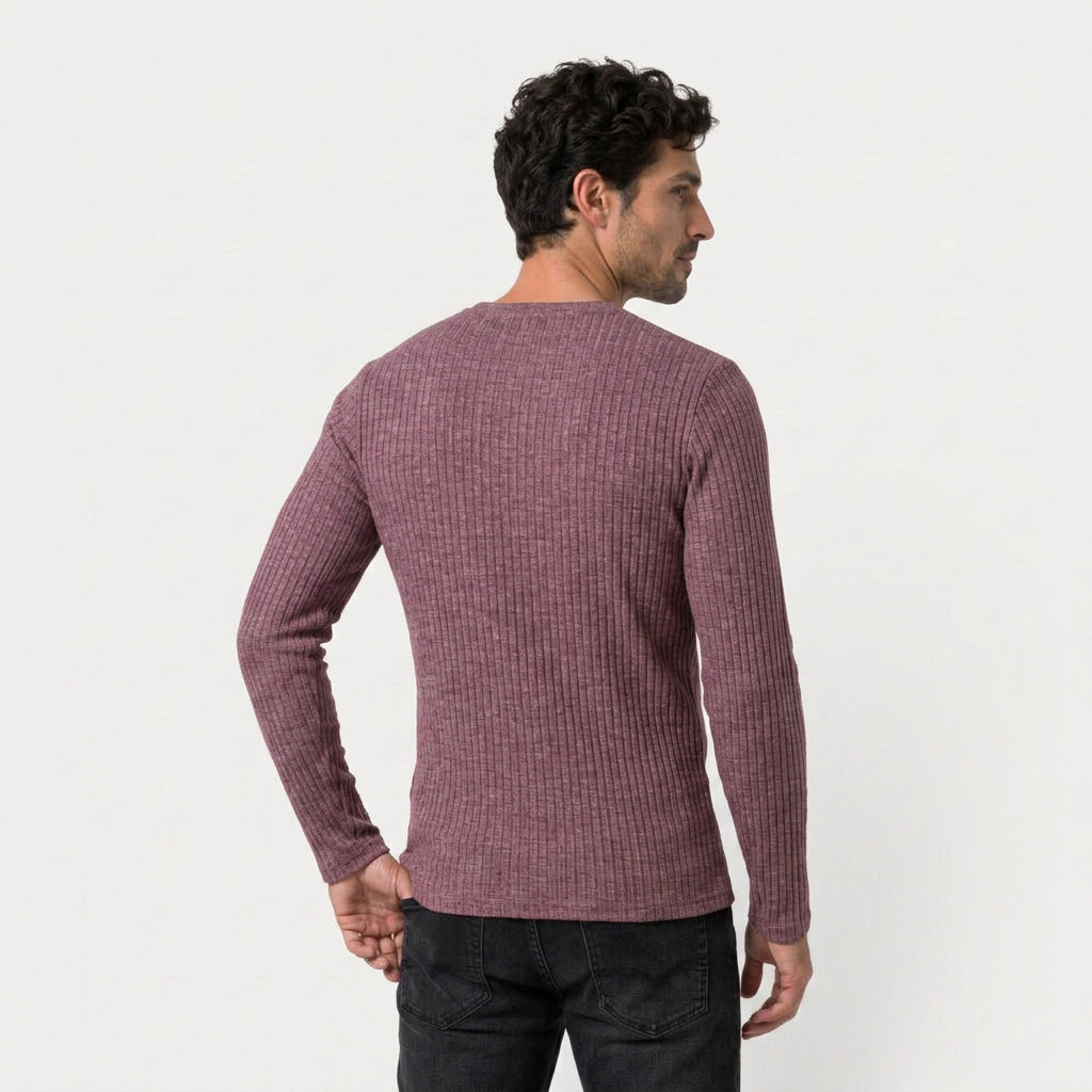 Men's Ribbed Long Sleeve Crew Neck Sweatshirt – Slim Fit