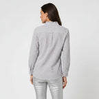 Women's Ruffle Trim Button-Up Blouse – Striped Seersucker