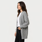 Women's Chunky Knit Cardigan – Open Front, Balloon Sleeve