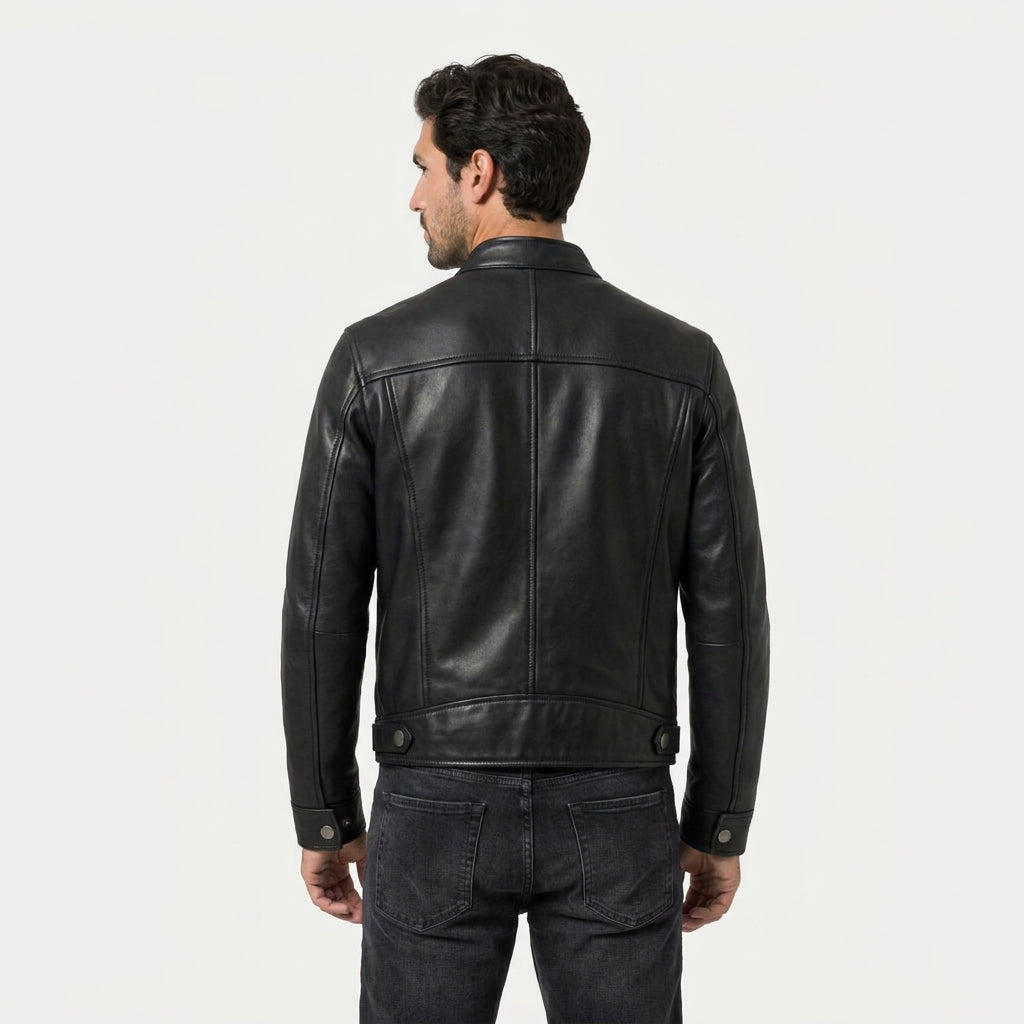 Men's Fitted Faux Leather Jacket – Zip Pockets