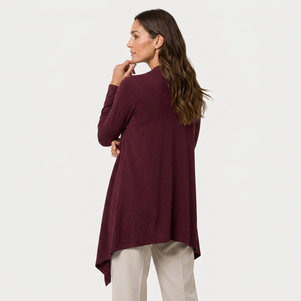 Women's Draped Jersey Cardigan – Open Front, Longline