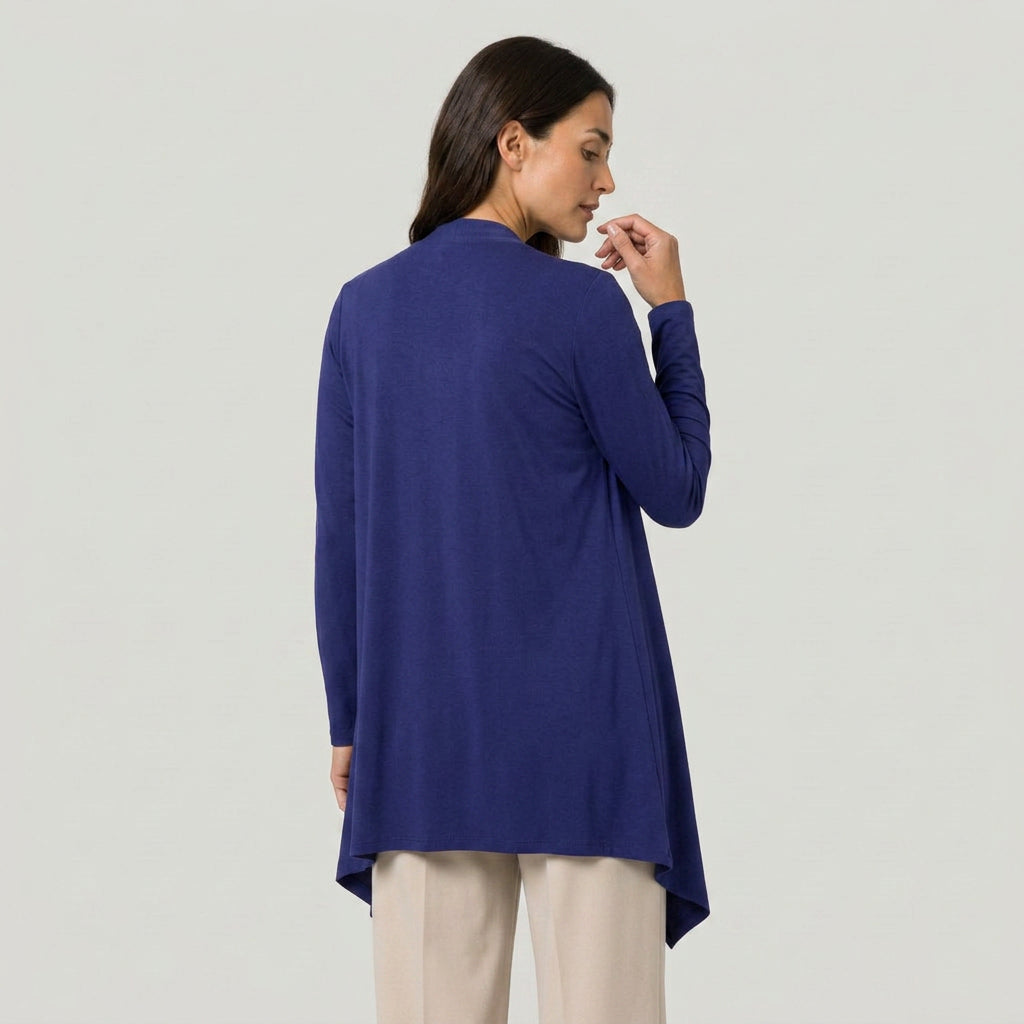 Women's Draped Jersey Cardigan – Open Front, Longline