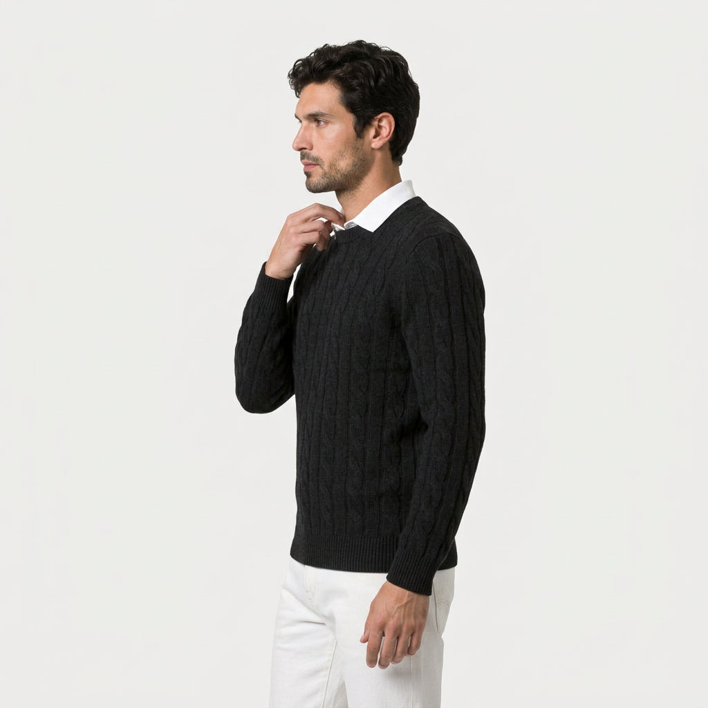 Men's Classic Cable Knit Crew Sweater – Textured