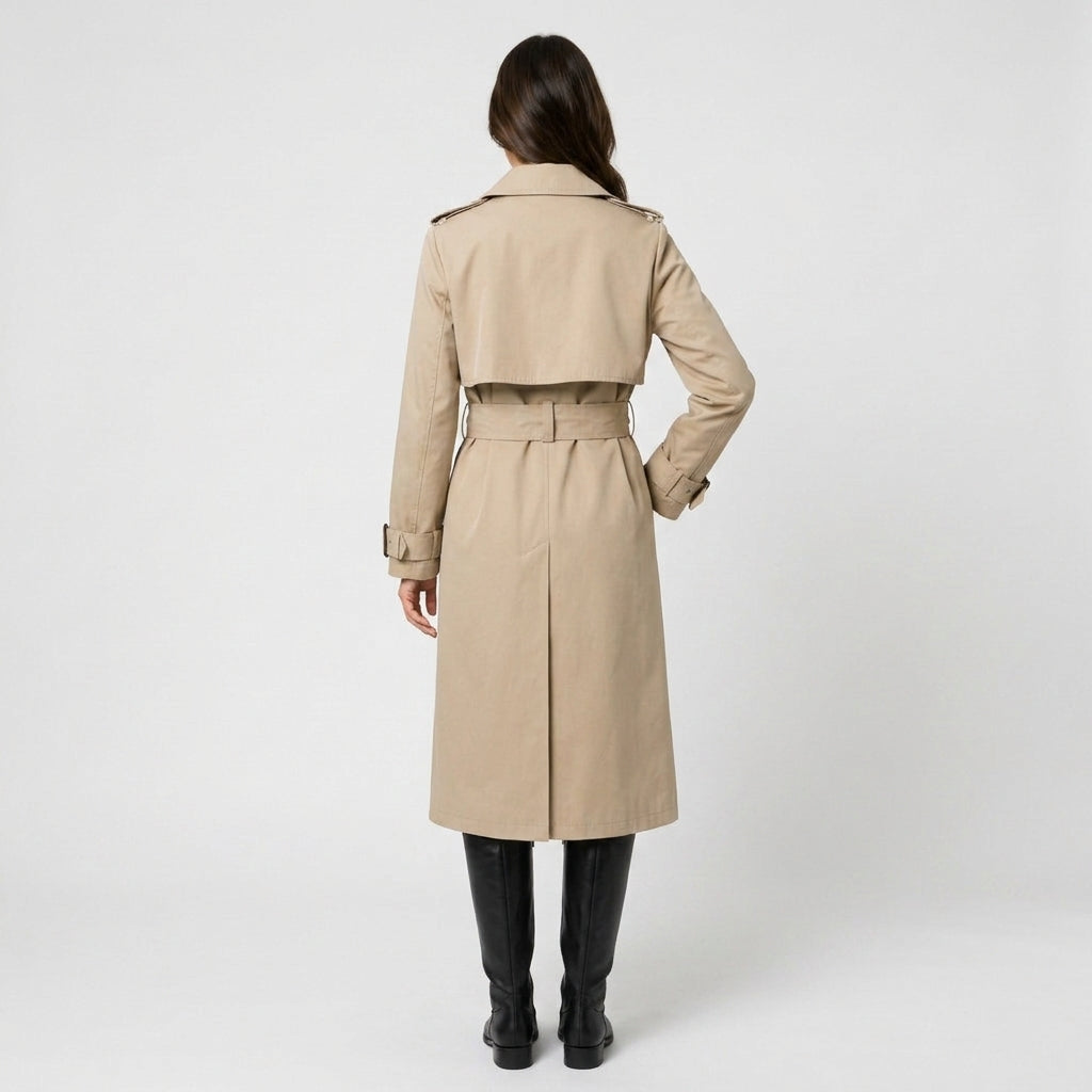Women's Longline Trench Coat – Double-Breasted, Belted