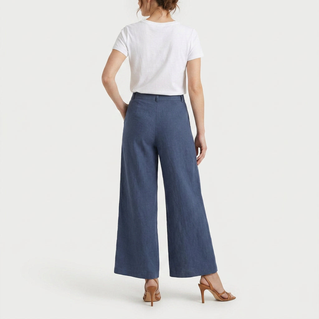 Women's Linen-Blend Wide-Leg Pants – Pleated, High Rise