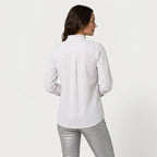 Women's Ruffle Trim Button-Up Blouse – Striped Seersucker