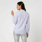 Women's Ruffle Trim Button-Up Blouse – Striped Seersucker