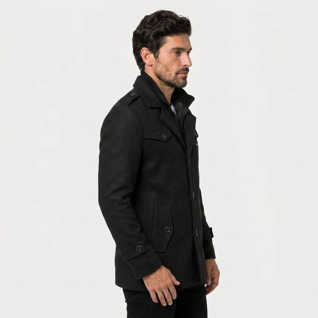 Men's Wool-Blend Field Jacket – Warm, Layered Stand Collar