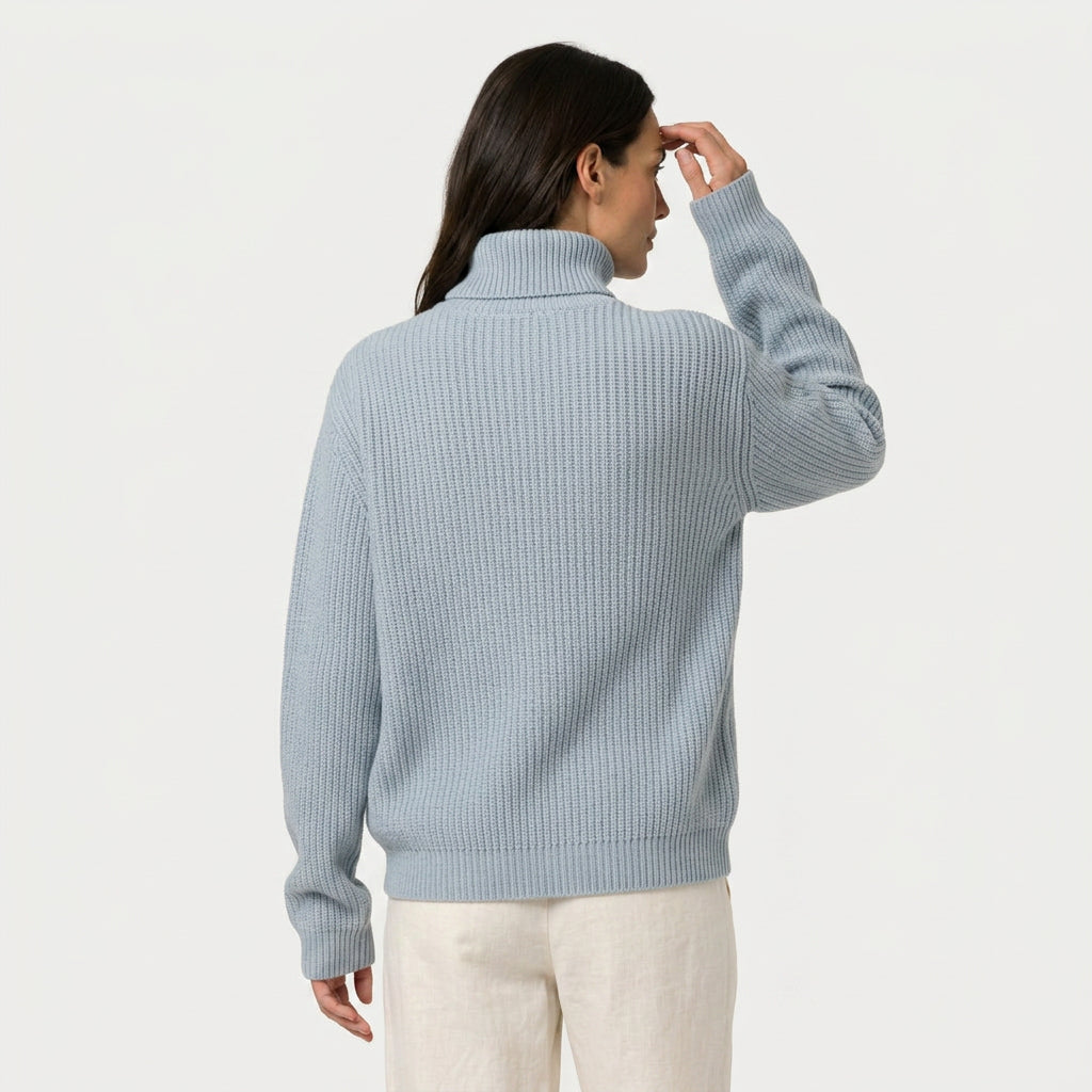 Women's Ribbed Chunky Knit Turtleneck Sweater – Relaxed Fit