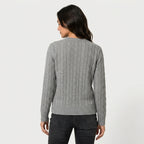 Women's Cable Knit Sweater – Crew Neck, Cropped