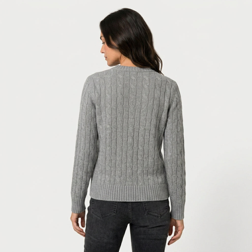 Women's Cable Knit Sweater – Crew Neck, Cropped